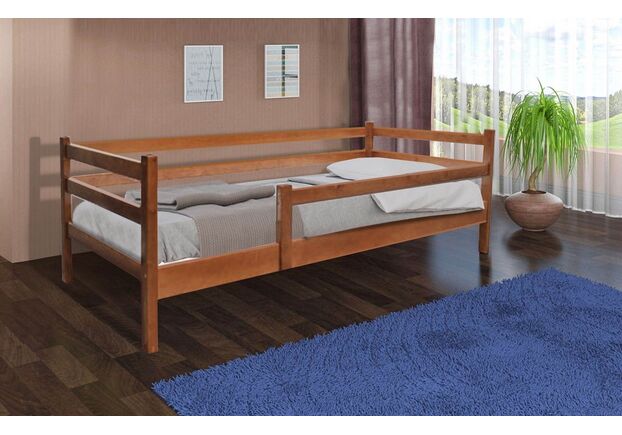 Кровать деревянная с защитным бортиком Соня  80*190 см орех темный - Фото №1