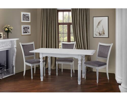 Обеденный комплект стол Венеция белый с патиной и 3 стула Сицилия - Фото №1
