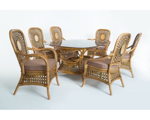 Обеденный комплект CRUZO Ацтека стол и 6 стульев натуральный ротанг светло коричневый  - Фото №1