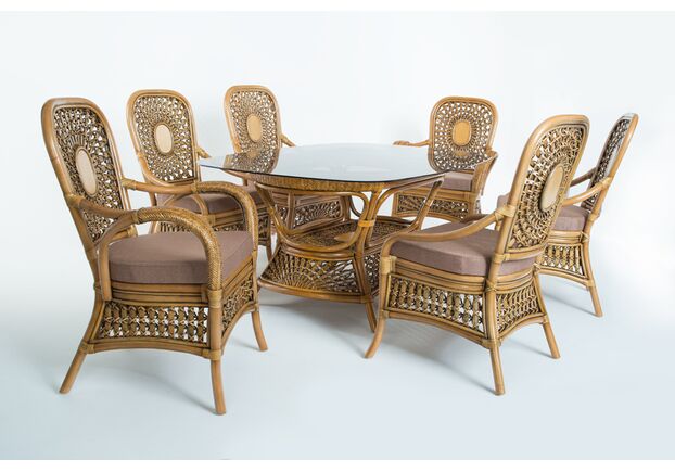 Обеденный комплект CRUZO Ацтека стол и 6 стульев натуральный ротанг светло коричневый  - Фото №1