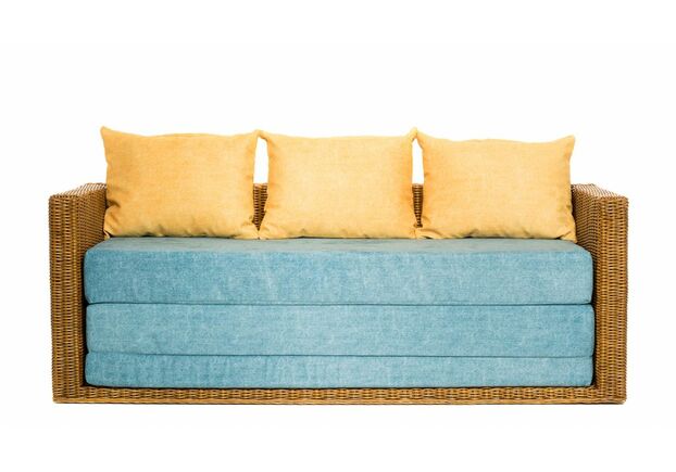 Диван-кровать CRUZO Уго натуральный ротанг с голубым матрасом  - Фото №1