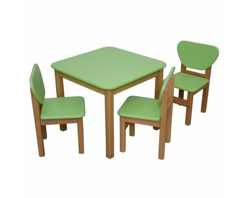 Детский комплект столик и 3 стульчика дерево/пленка МДФ зеленый - Фото №1
