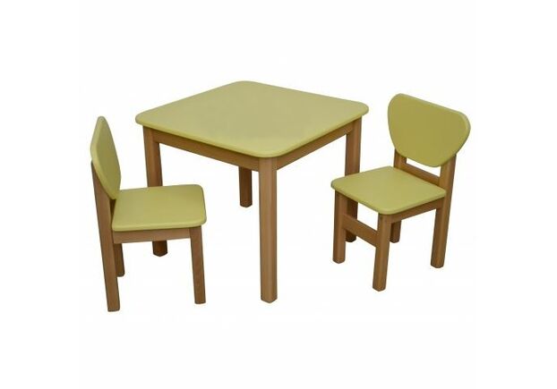 Детский комплект столик и 2 стульчика дерево/пленка МДФ желтый - Фото №1