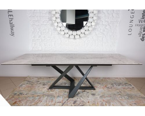 Стол обеденный FLEETWOOD NEW (160/240*90*75cmH) керамика светло-серый глянец - Фото №1