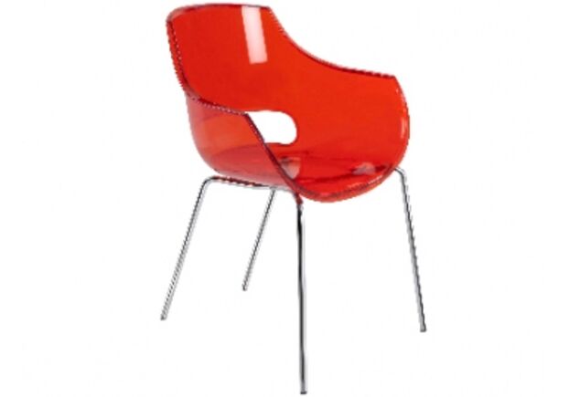 Кресло пластиковое Opal прозрачно-красное глянец / ножки хром - Фото №1