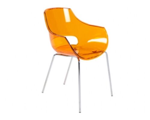 Кресло пластиковое Opal прозрачно-оранжевое глянец/ ножки хром - Фото №1