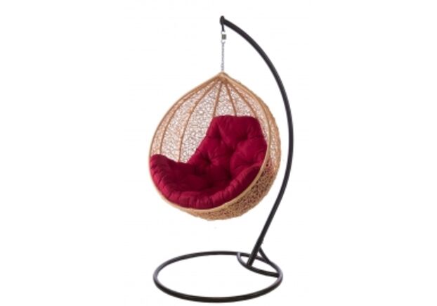 Кресло подвесное Gardi ротанг светло-розовый подушка красная - Фото №1
