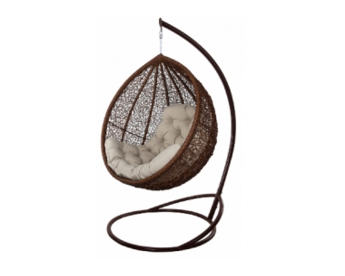 Кресло подвесное Vesta  ротанг шоколад подушка бежевая - Фото №1