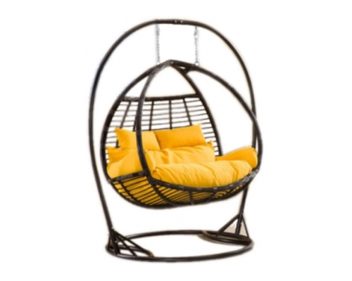 Кресло подвесное Galant  ротанг шоколад подушка желтая (двухместный) - Фото №1