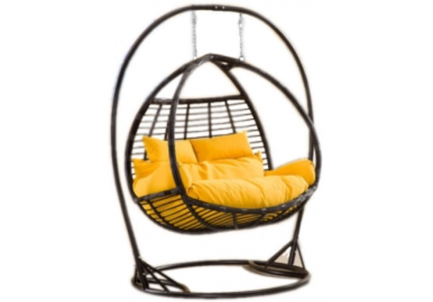 Кресло подвесное Galant  ротанг шоколад подушка желтая (двухместный) - Фото №1