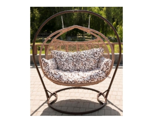 Кресло подвесное Galant  ротанг коричневый (кремовый) подушка орнамент (двухместный) - Фото №1