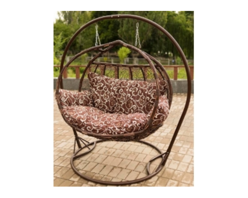 Кресло подвесное Galant  ротанг каштан подушка орнамент коричневый (двухместный) - Фото №1