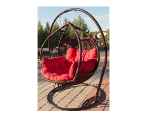 Кресло подвесное Galant  ротанг шоколад подушка красная (двухместный) - Фото №1
