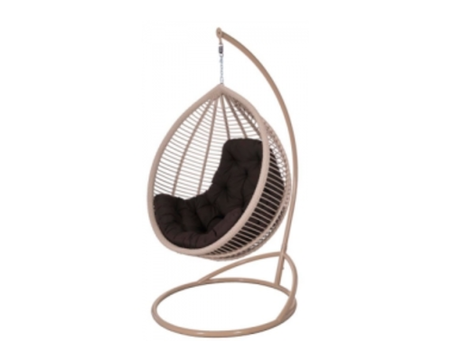 Кресло подвесное Kit ротанг коричневый кофе подушка серая - Фото №1