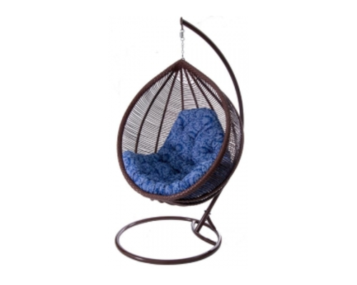 Кресло подвесное Kit ротанг шоколад подушка синяя - Фото №1