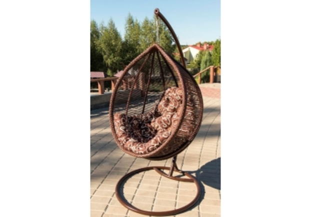 Кресло подвесное Kit ротанг шоколад подушка орнамент коричневый - Фото №1
