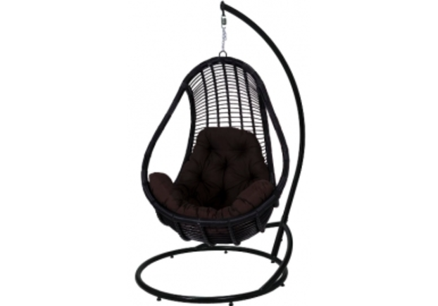 Кресло подвесное Комфорт ротанг черный подушка коричневая - Фото №1