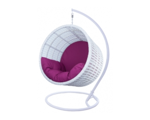 Кресло подвесное Prestige ротанг белый подушка малиновая - Фото №1