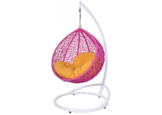 Кресло подвесное Gardi Kids  ротанг розовый подушка желтая