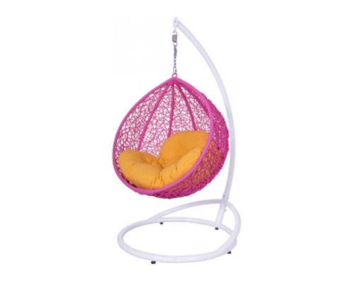 Кресло подвесное детское Gardi Kids ротанг розовый подушка желтая - Фото №1