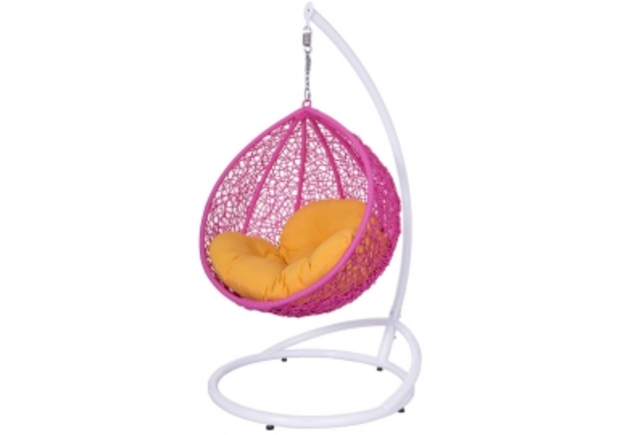 Кресло подвесное детское Gardi Kids ротанг розовый подушка желтая - Фото №1