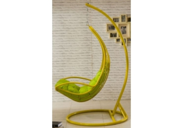 Кресло подвесное Deli сталь цвет желтый подушка салатовая - Фото №1
