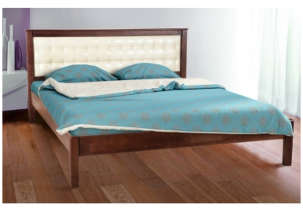 Двуспальная кровать Карина 140х200 см мягкое изголовье темный орех  - Фото №1