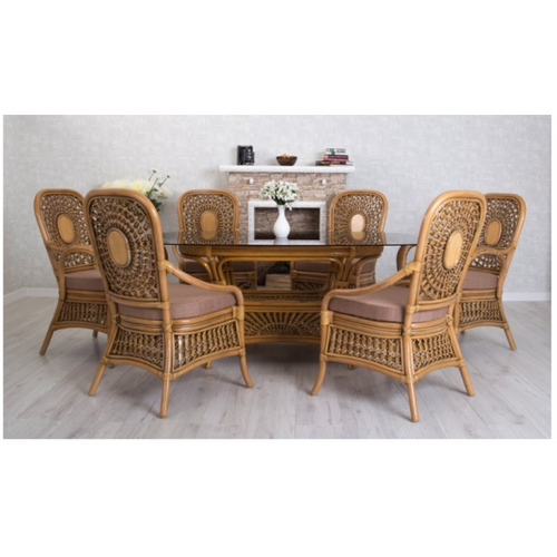 Обеденный комплект CRUZO Ацтека стол и 6 стульев натуральный ротанг светло коричневый  - Фото №12