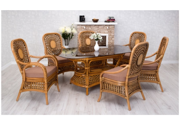 Обеденный комплект CRUZO Ацтека стол и 6 стульев натуральный ротанг светло коричневый  - Фото №2