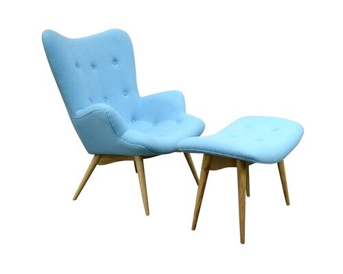 Крісло з високою спинкою Флоріно блакитне з оттоманкою - Фото №1