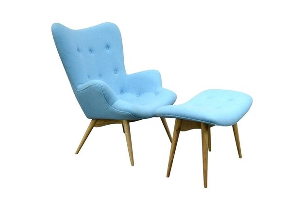 Кресло с высокой спинкой Флорино голубое с оттоманкой - Фото №1