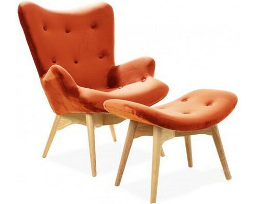 Кресло с высокой спинкой Флорино оранжевое с оттоманкой - Фото №1
