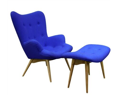 Кресло с высокой спинкой Флорино синее с оттоманкой - Фото №1