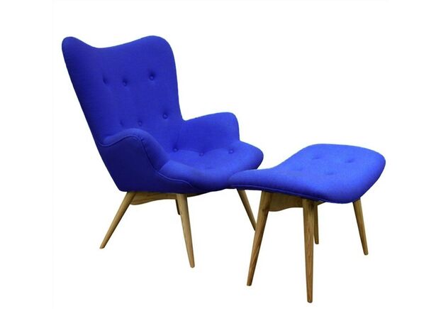 Кресло с высокой спинкой Флорино синее с оттоманкой - Фото №1