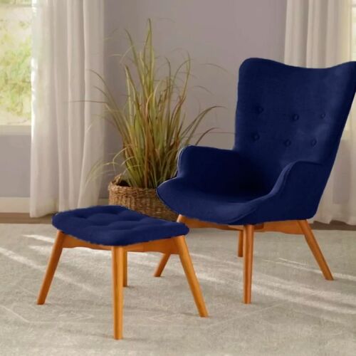 Кресло с высокой спинкой Флорино синее с оттоманкой - Фото №6