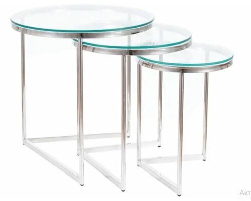 Набор из трех столиков TRINITY прозрачный/серебряный - Фото №1