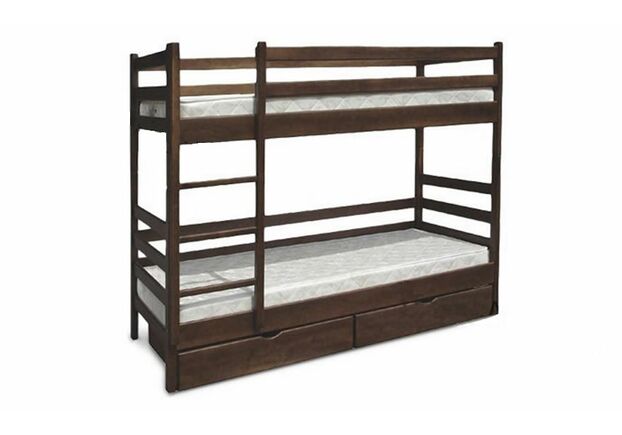 Кровать деревянная двухъярусная Засоня  80*190 см темный орех без ящиков - Фото №1